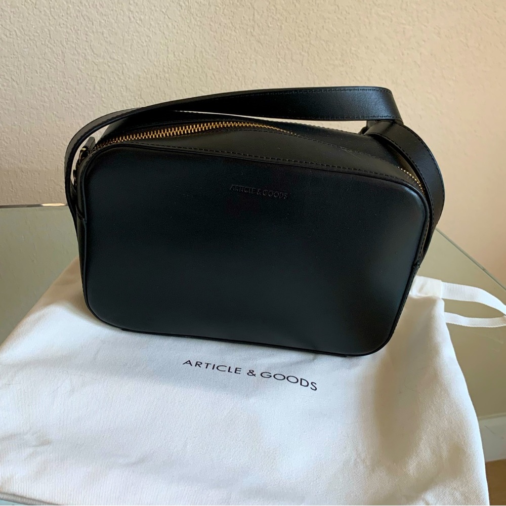 Black Leather Camera Crossbody Bag